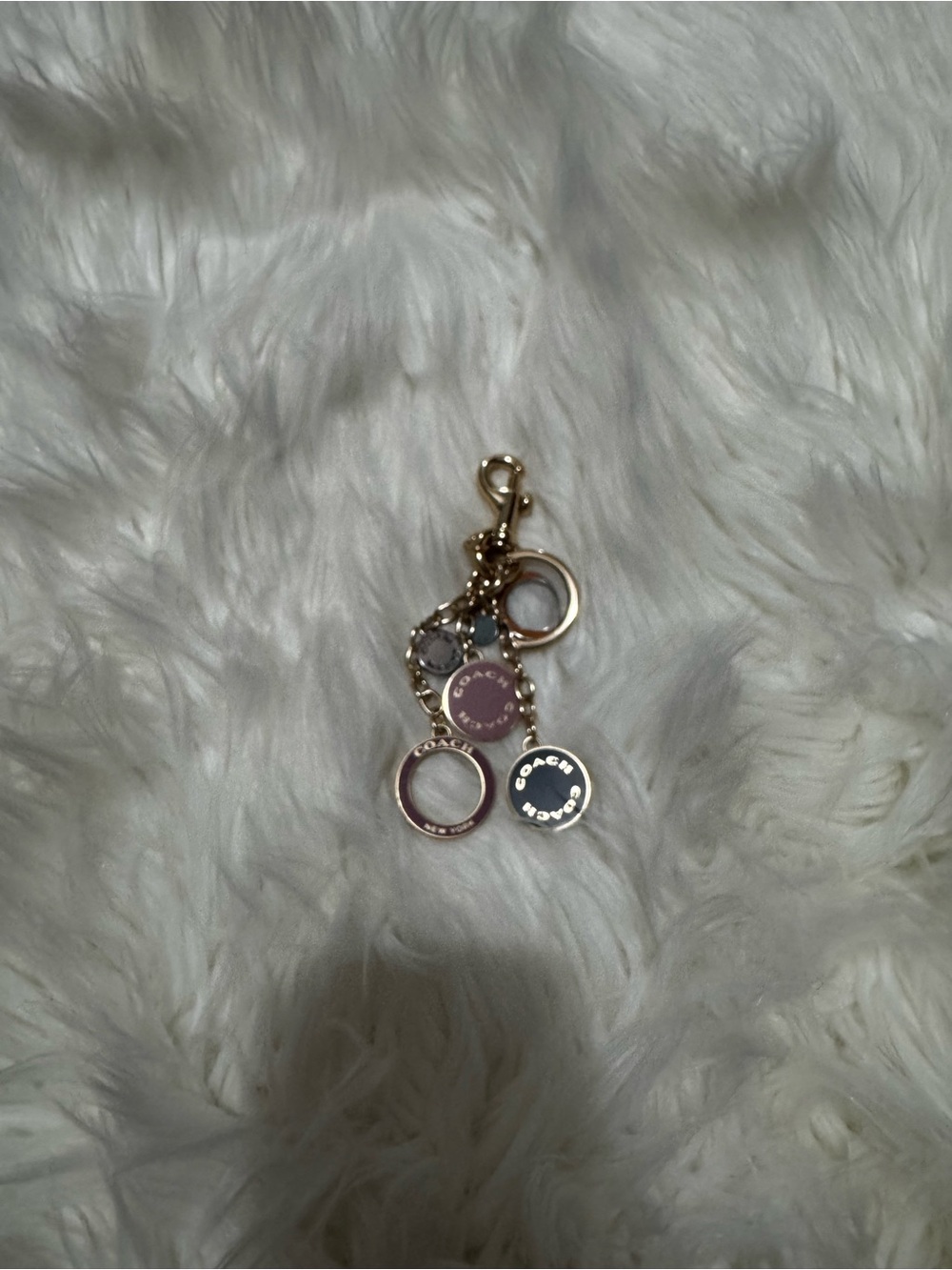 Coach Gold-Tone Multi Charm Key & Card Ring with Pink, Navy, Light Blue Accents - Picture 2 of 3